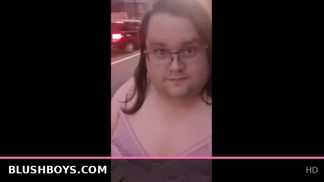 Chubby Sissy Struts Outdoors Wearing Bra and Skirt!